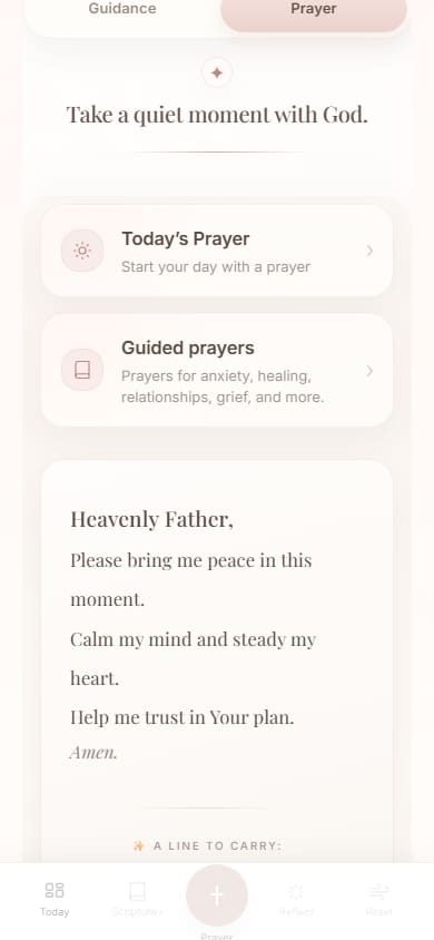 Grounded Prayer screen with guided prayer prompts